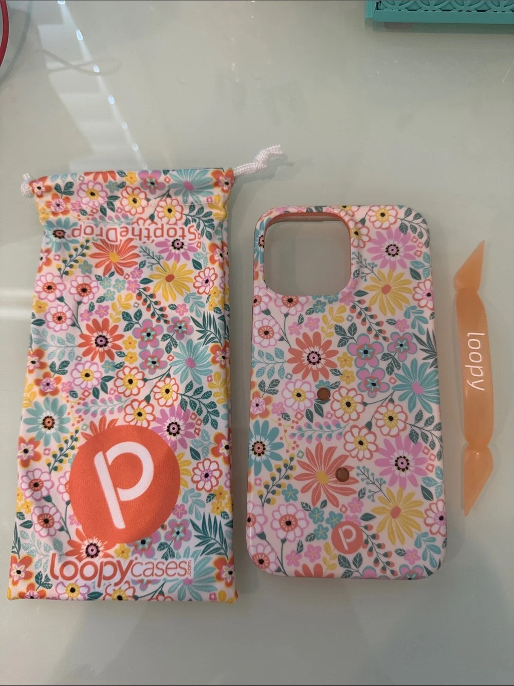 Loopy iPhone 14 Pro Max Case Pink Floral Phone Case with Grip Loop